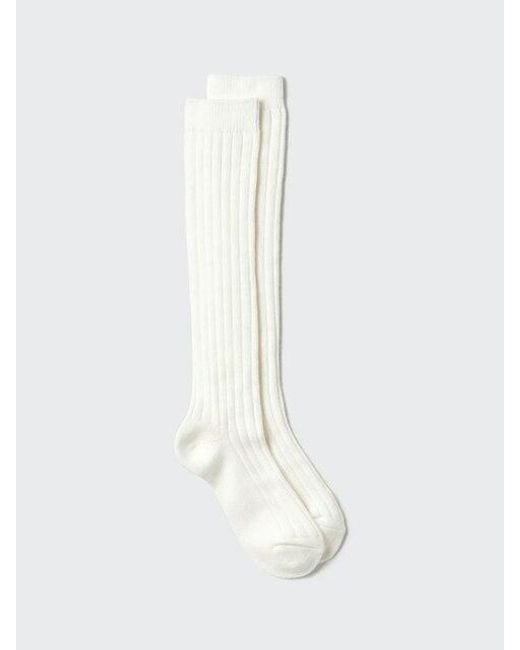 Uniqlo White Heattech Knee High Socks (Ribbed)