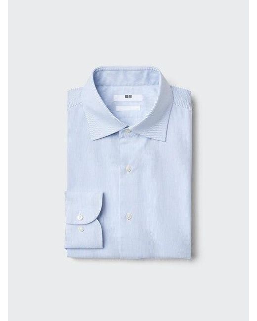 Uniqlo Blue Super Non-Iron Slim Fit Shirt (Spread Collar, Stripe) for men