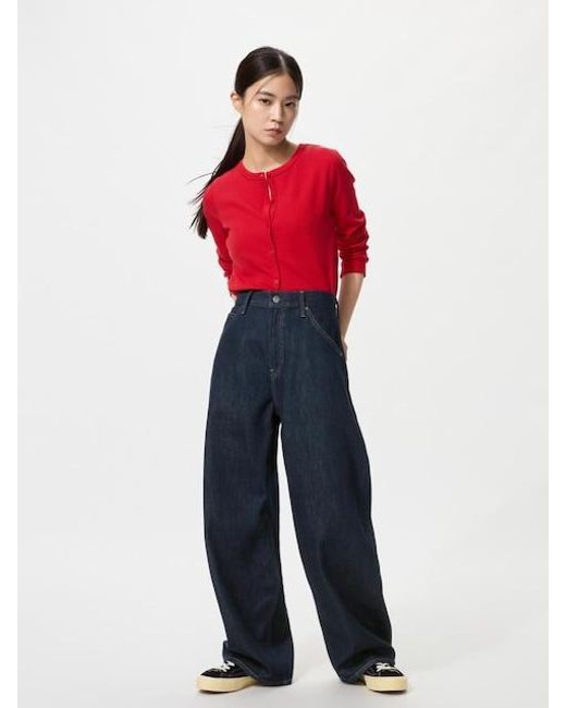 Uniqlo Red Baggy Barrel Leg Jeans for men