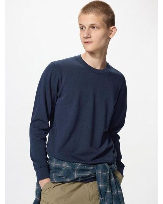 Uniqlo Blue Heattech Ultra Warm Crew Neck T-Shirt (Long Sleeve) for men