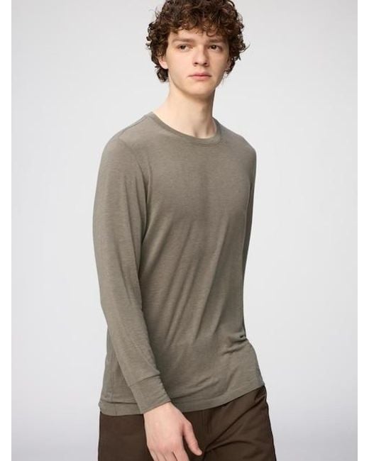 Uniqlo Gray Heattech Extra Warm Cashmere Blend Crew Neck T-Shirt (Long Sleeve) for men