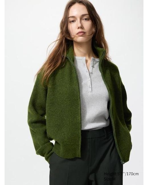 Uniqlo Green Soufflé Yarn Full-Zip Cardigan