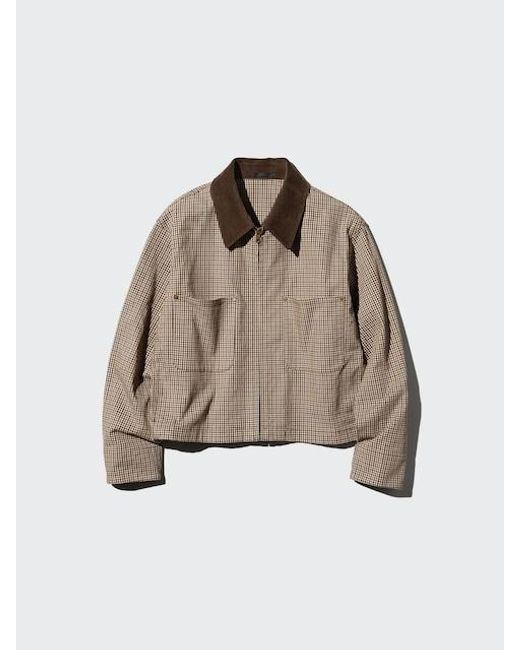 Uniqlo Brown Zip-Up Short Jacket (Patterned)