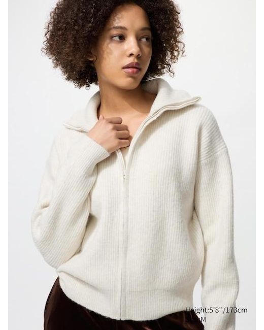 Uniqlo White Soufflé Yarn Full-Zip Cardigan