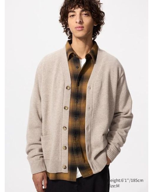 Cardigan Lana Scollo A V di Uniqlo in Natural da Uomo