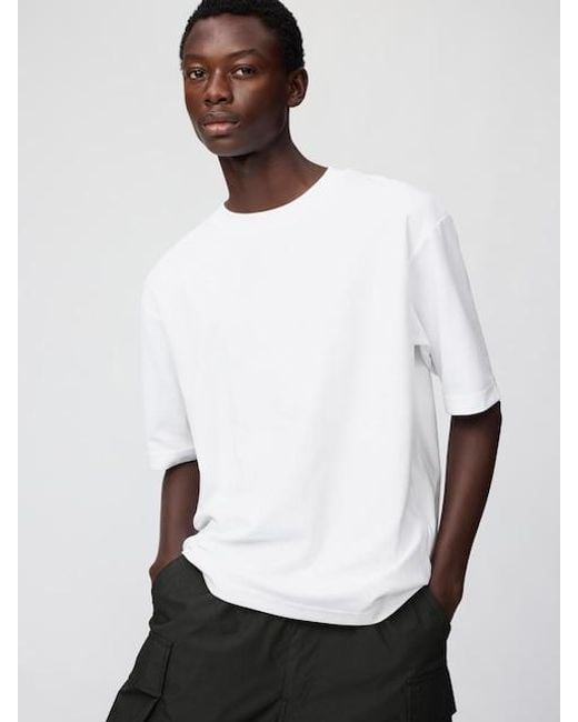 Uniqlo White Airism Cotton Oversized Crew Neck T-Shirt for men