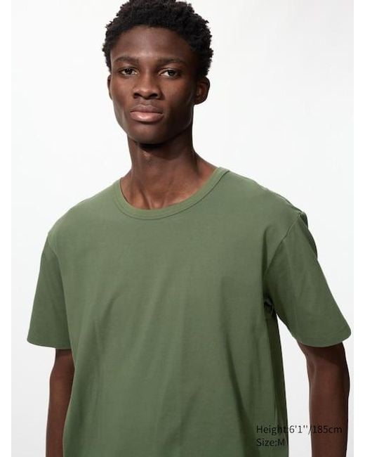 Uniqlo Green Airism Cotton Crew Neck T-Shirt for men