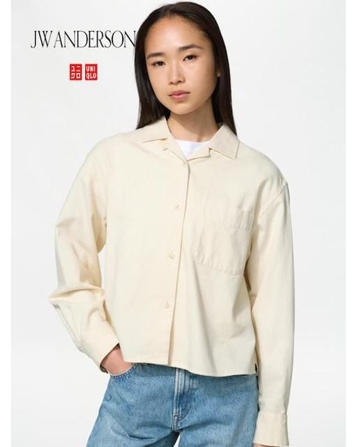 Uniqlo White Flannel Boxy Shirt for men