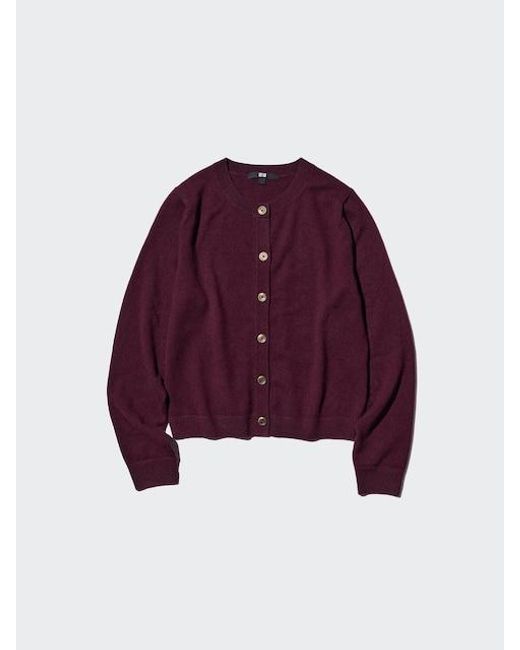 Uniqlo Purple 100% Cashmere Crew Neck Short Cardigan