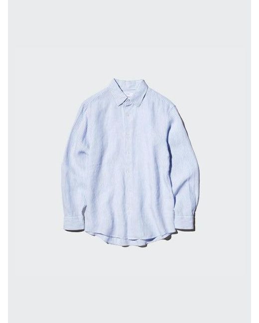 Uniqlo Blue 100% Premium Linen Shirt (Stripe) for men