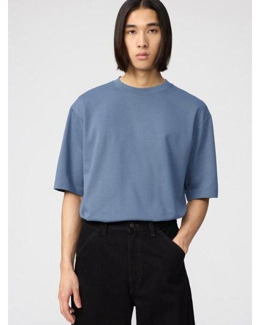 Uniqlo Blue Airism Cotton Oversized Crew Neck T-Shirt for men