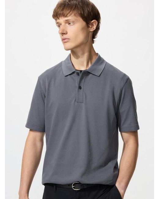 Uniqlo Gray Airism Cotton Piqué Polo Shirt for men