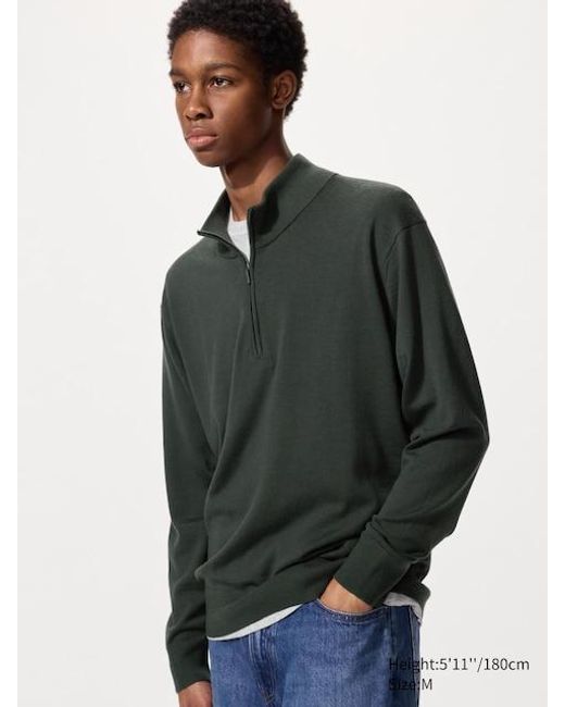 Uniqlo Gray 100% Merino Half-Zip Jumper for men