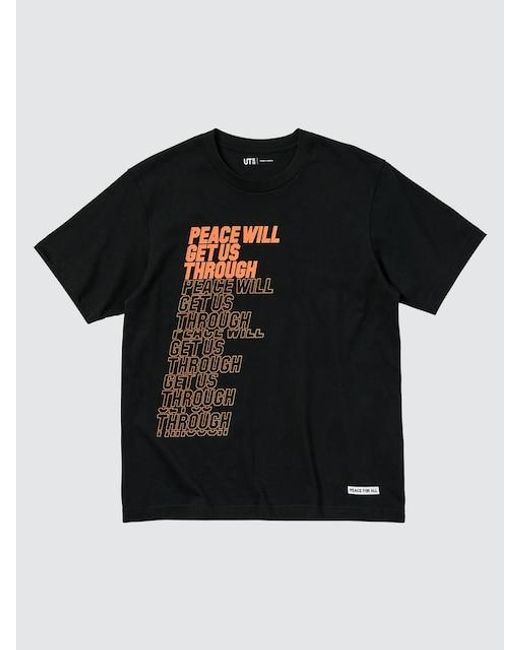 Uniqlo Black Peace For All Graphic T-Shirt (Shingo Kunieda) for men