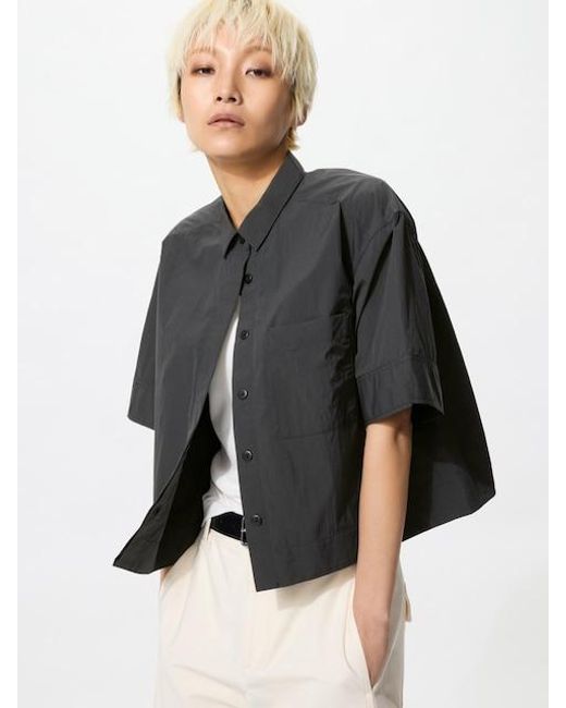 Uniqlo Gray Nylon Boxy Short Shirt (Half Sleeve)