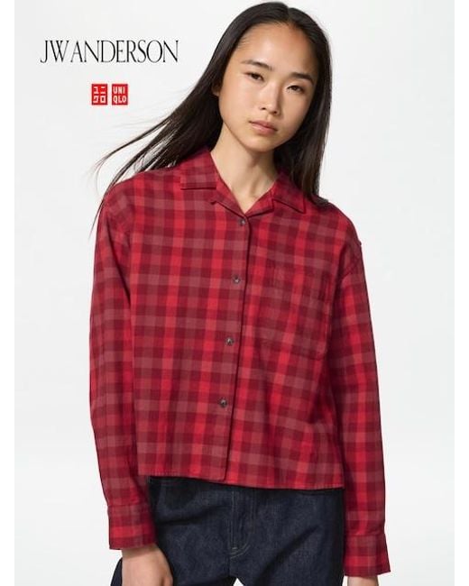 Uniqlo Red Flannel Boxy Shirt (Checked) for men