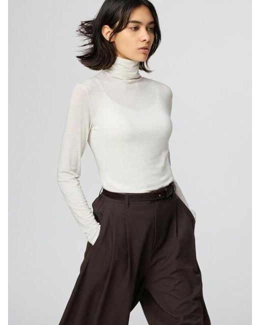 Uniqlo White Heattech Extra Warm Cashmere Blend Turtleneck T-Shirt (Long Sleeve)