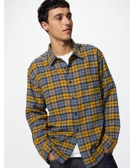 Uniqlo Yellow Flannel Shirt (Regular Collar, Checked) for men