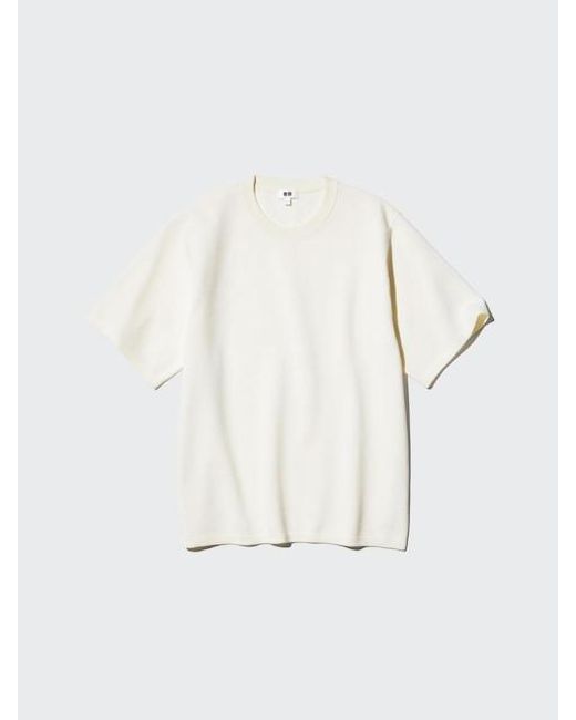 Uniqlo White Washable Milano Ribbed Knitted T-Shirt for men