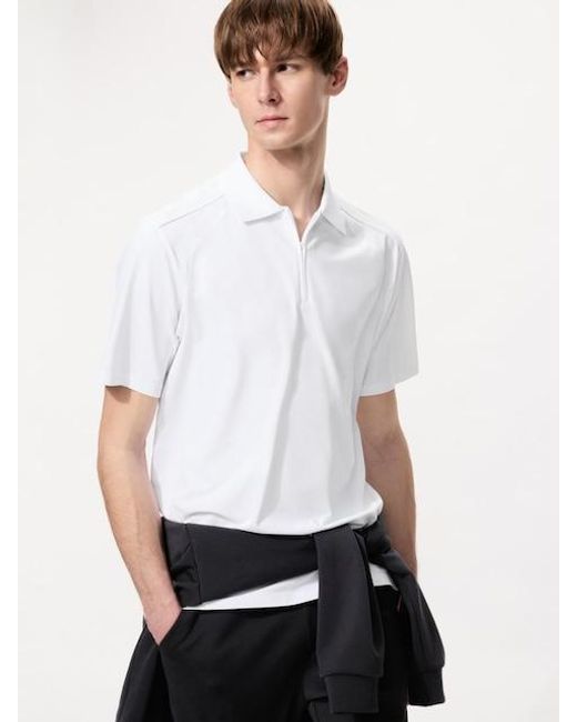 Uniqlo White Dry-Ex Half-Zip Polo Shirt for men