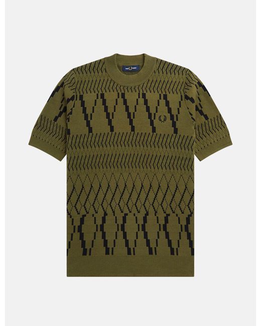 Fred Perry Green Argyle Panel Knitted T-shirt for men