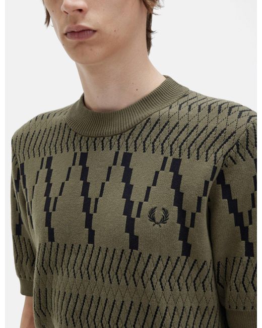 Fred Perry Green Argyle Panel Knitted T-shirt for men