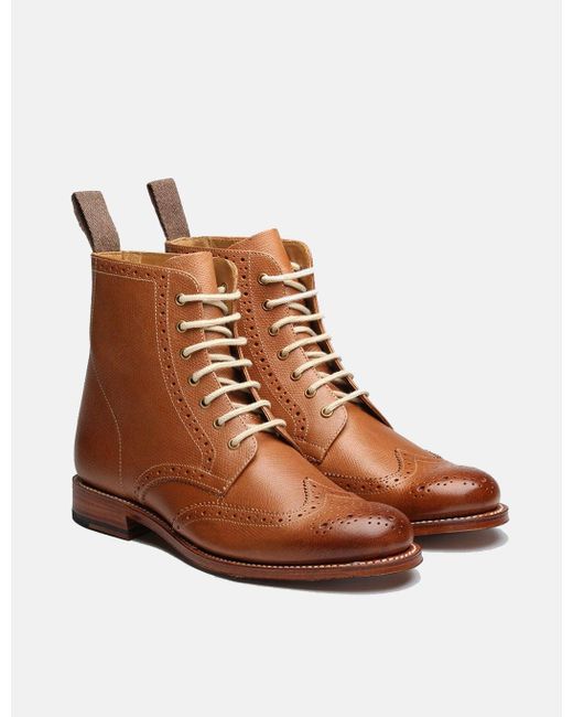 Grenson Leather Ella Brogue Boots in Tan (Brown) - Lyst
