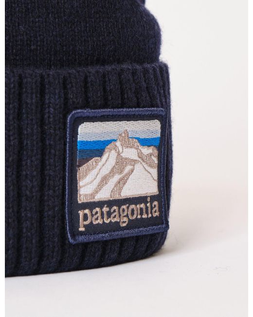 Patagonia Blue Brodeo Line Logo Ridge Beanie Hat for men