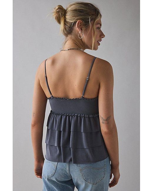 Kimchi Blue Blue Heidi Smocked Tiered Ruffle Babydoll Tank Top