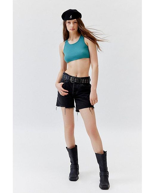 Urban Renewal Blue Remade Overdyed Cropped Raw Cut Tank Top