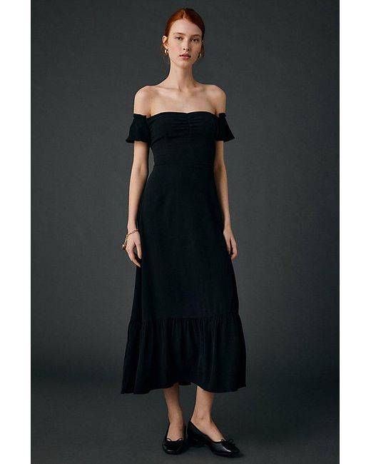 black smocked midi dress Black Smocked Midi Dress with Eyelet Hem – Elegant Boutique Style