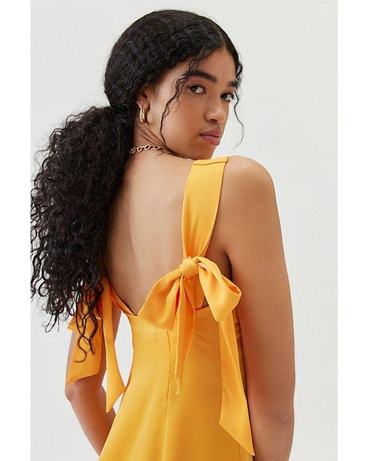 Urban Outfitters Yellow Uo Bri Double Bow Satin Mini Dress