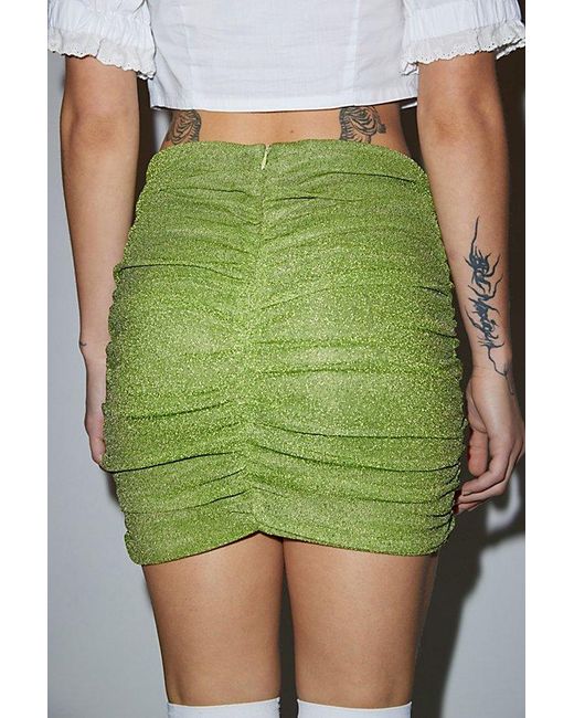 Glamorous Green Glitter Lace Side Mini Skirt