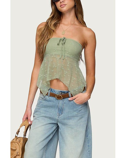 Edikted Green Embroidered Sheer Strapless Top
