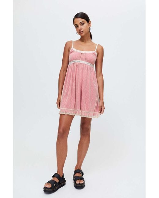 Urban Outfitters Pink Uo Mesh Babydoll Mini Dress
