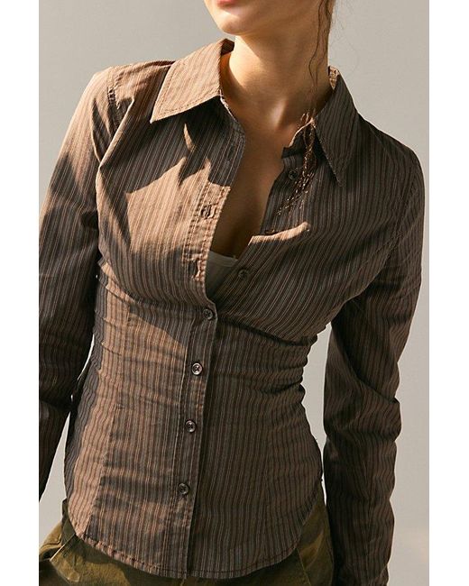 Urban Outfitters Brown Uo Leilani Slim Button Up Shirt Top