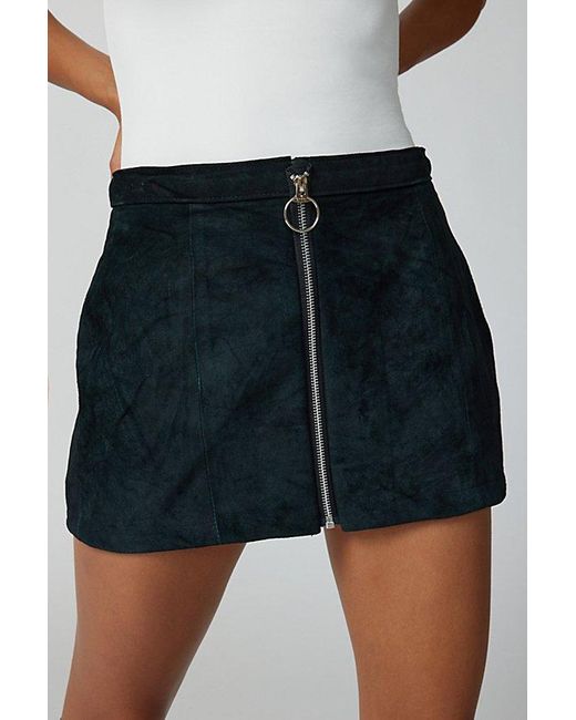 Urban Renewal Black Remade Zip Front Suede Mini Skirt