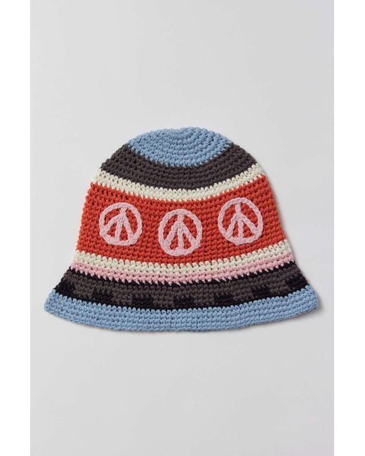 Urban Outfitters Red Peace Crochet Bucket Hat In Pink,at