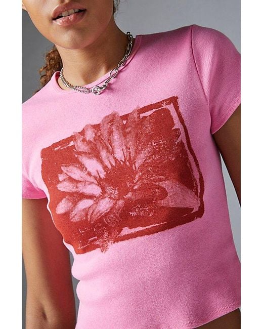 Urban Outfitters Pink Uo Lotus Perfect Cap Sleeve Baby Tee