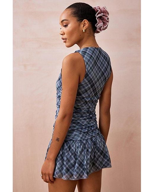 Urban Outfitters Blue Uo Sabrina Check Mesh Romper