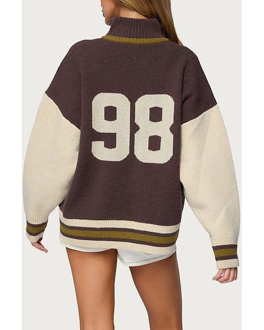 Edikted Brown 98 Varsity Zip Up Sweater