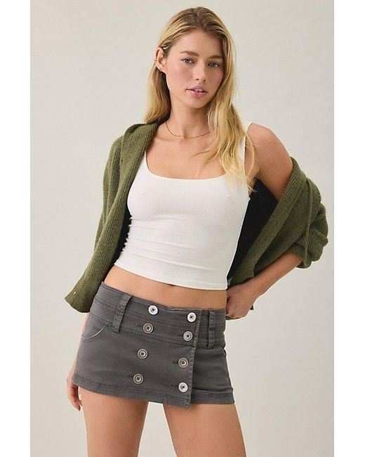 BDG Gray Can'T Stop Canvas Button-Front Mini Skort