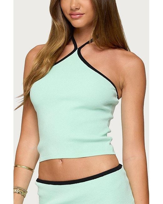 Edikted Green Aureley Contrast Knit Halter Top