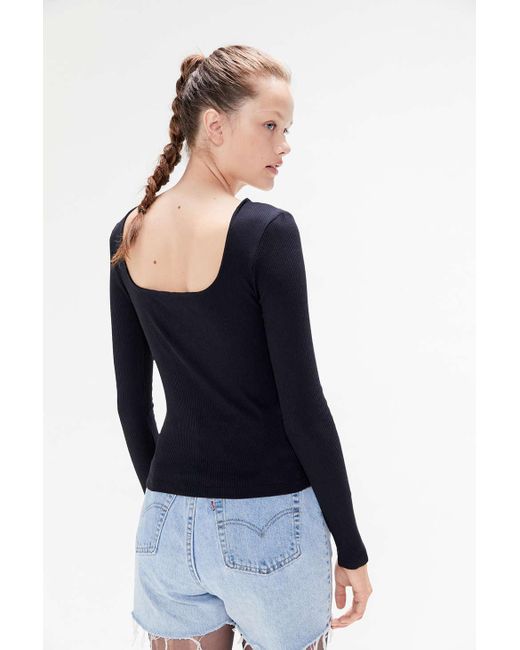 Urban Outfitters Uo Paris Ribbed Long Sleeve Square Neck Top | Lyst
