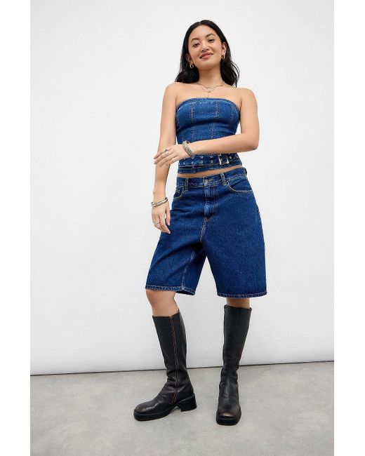 Silence + Noise Blue Silence + Noise Mia Buckle Denim Tube Top