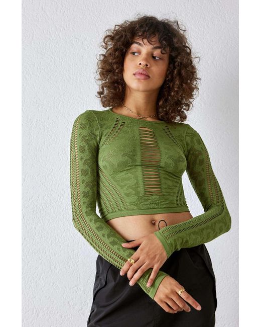iets frans Green Saskia Long Sleeve Cut-out Lace Top