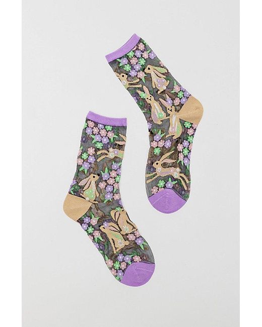 Sock Candy White Rabbit Floral Sheer Sock