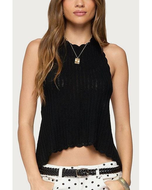 Edikted Black Ivey Backless Crochet Halter Top
