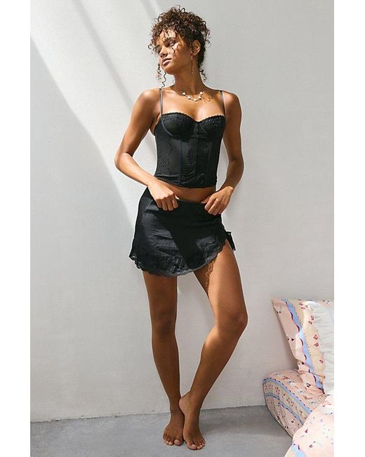 Out From Under Black Luccia Lace Trim Mini Slip Skirt