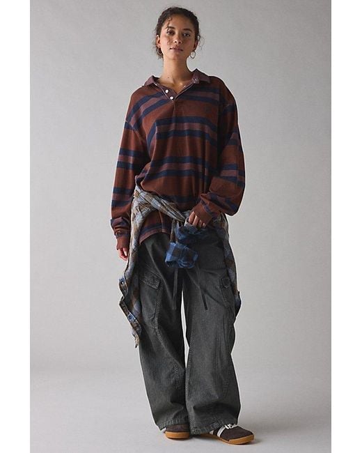 Vintage & ReMADE by UO Blue Remade By Uo Overdyed Oversized Rugby Shirt Top